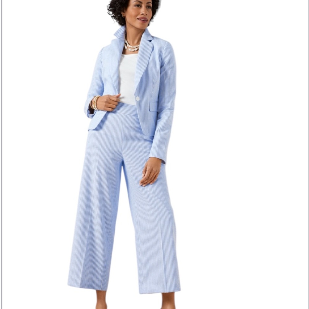 Talbots Linen Blend Wide Leg Cropped Pants in Sunset Stripe